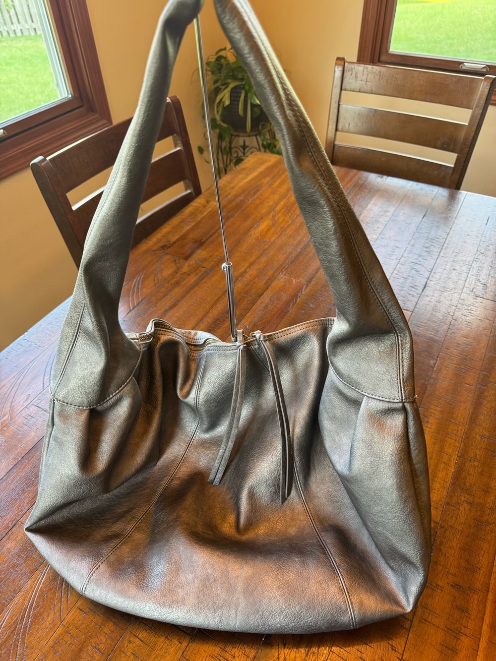 Free People Slouchy Soft Metallic Gray Faux Leather Shoulder Bag